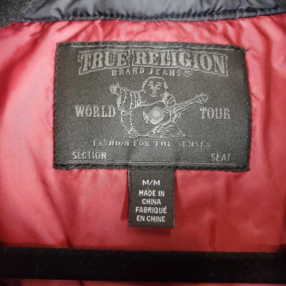 True Religion Mens Puffer Vest Medium Black 100% Nylon Sleeveless Button Up